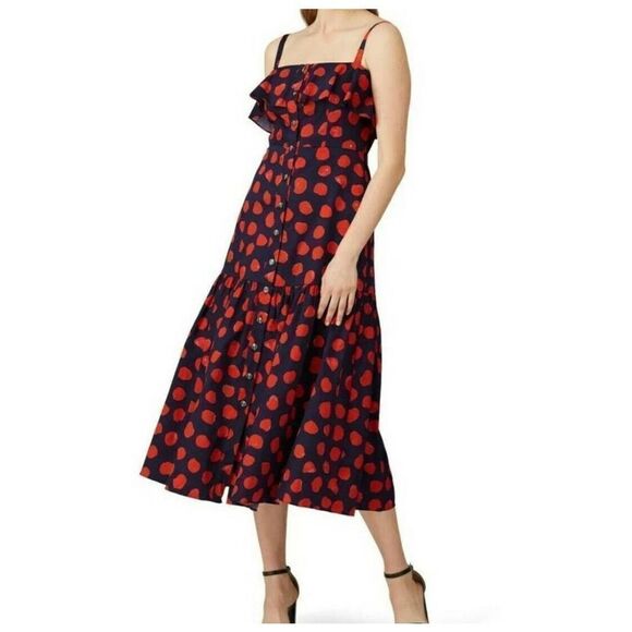 Borgo De Nor Florence Dress Red and Blue Polka Dot Long Maxi Sz UK8 US 4 - Picture 1 of 7